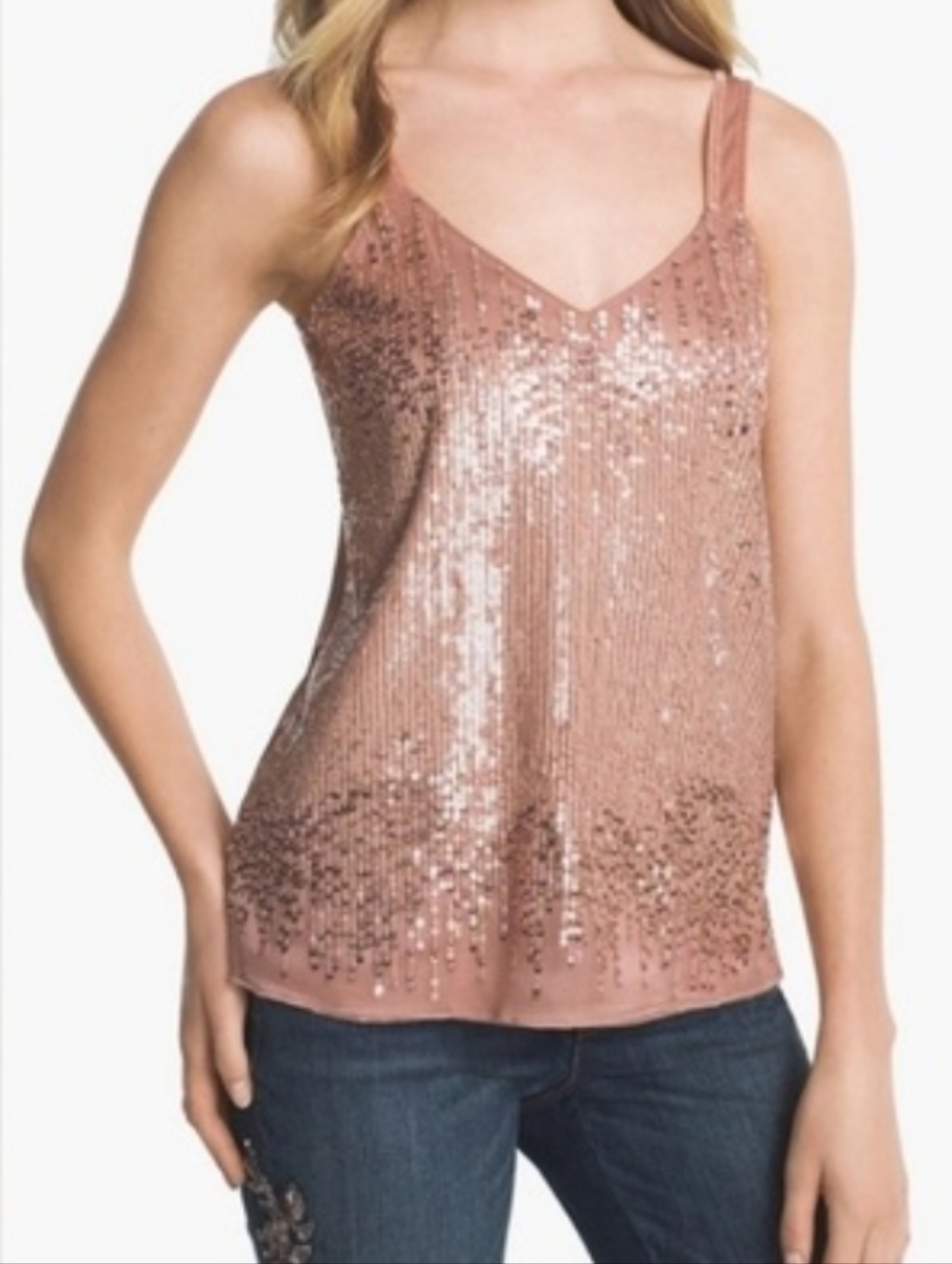 WHBM Rose Gold Pink Sequin Tank Top